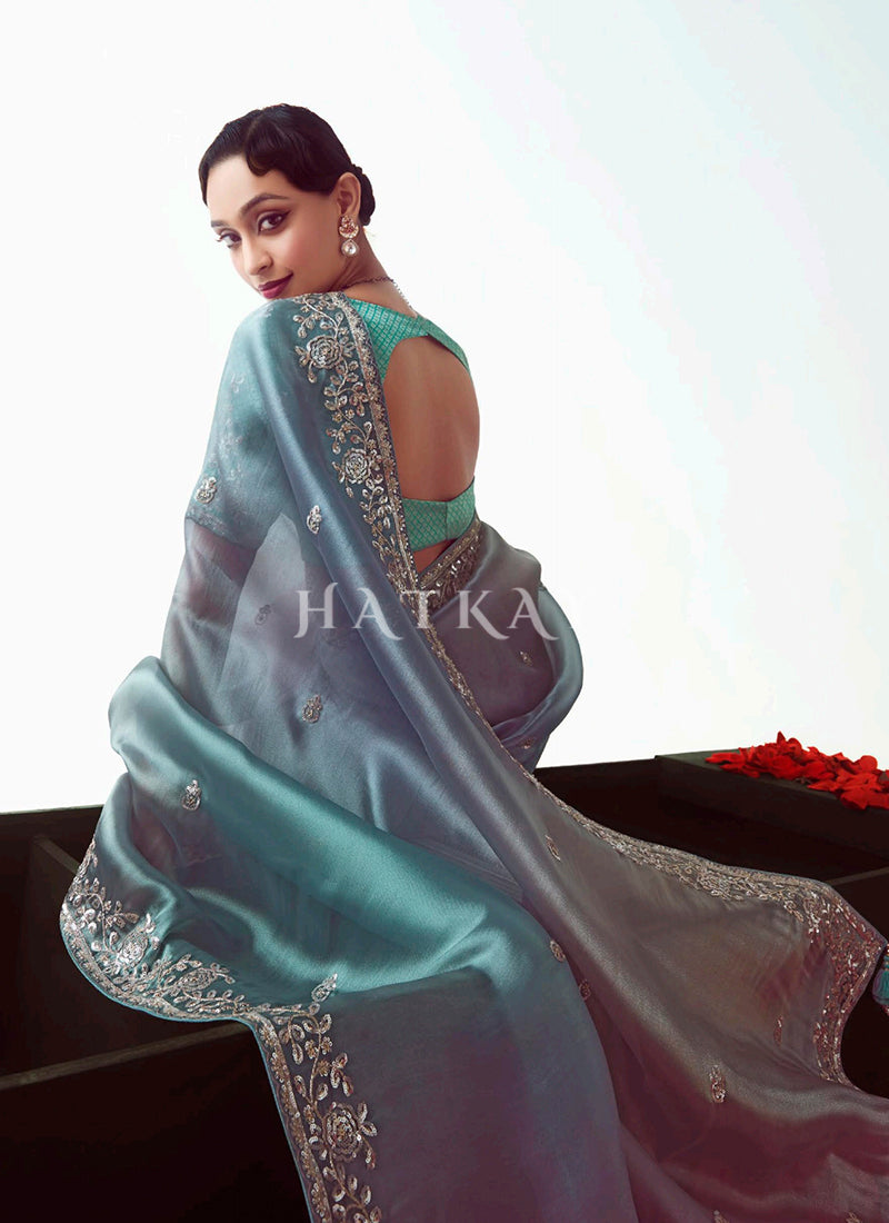 Buy Elegant Blue Lilac Ombré Saree In South Africa