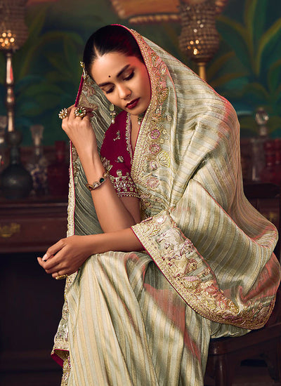 Shop Green And Magenta Saree Online