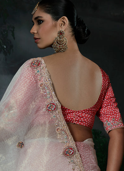 Buy Ivory Red Silk Saree In UK