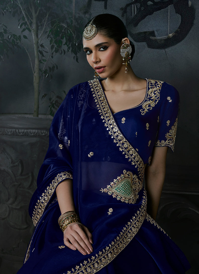 Shop Royal Blue Silk Sari Online
