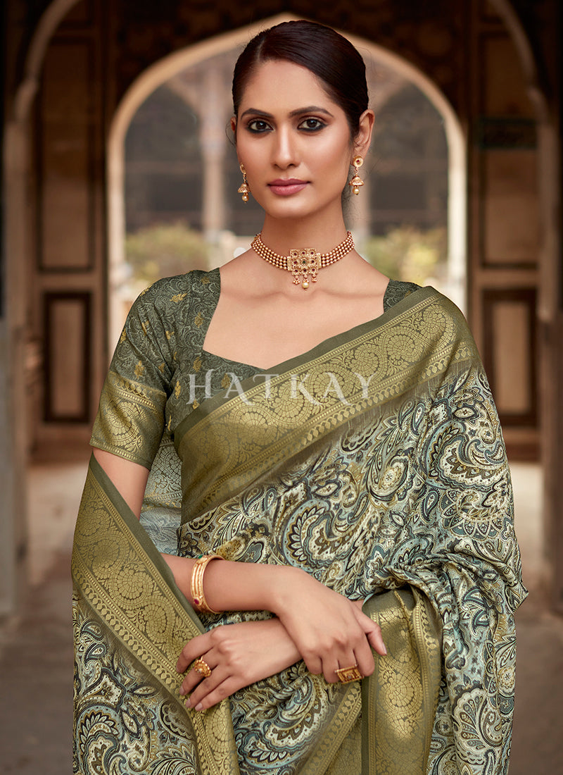 Olive Green Silk Saree