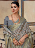 Grey Digital Printed Silk Saree