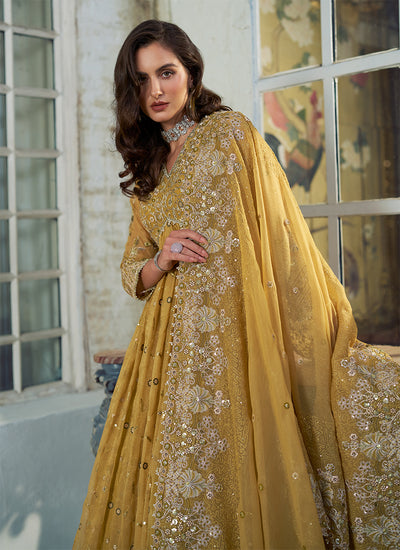 Buy Golden Yellow Anarkali Lehenga Set Online