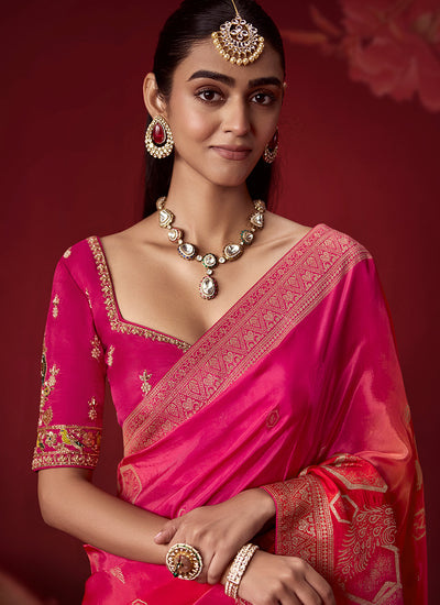 Buy Magenta Woven Crepe Silk Saree Online In Canada