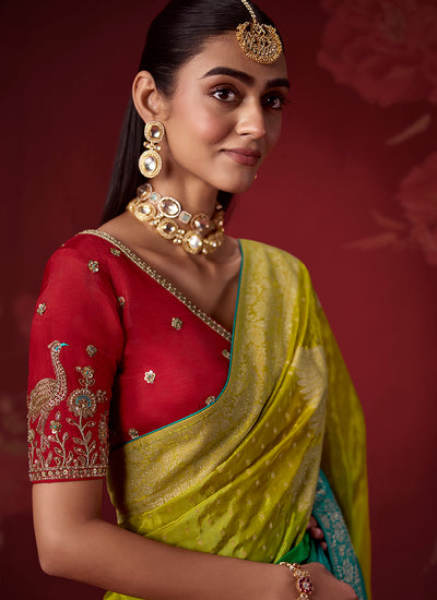 Shop Teal Green Crepe Silk Saree In UK