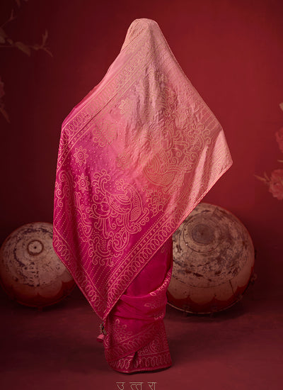 Buy Pink Peach Zari Silk Sari Online At Hatkay