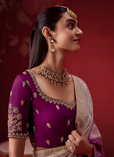 Shop Purple Beige Zari Silk Sari In Australia