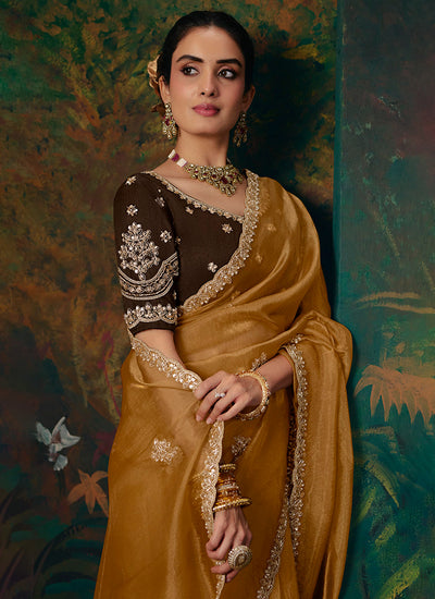Shop Mustard Party Wear Saree In UK