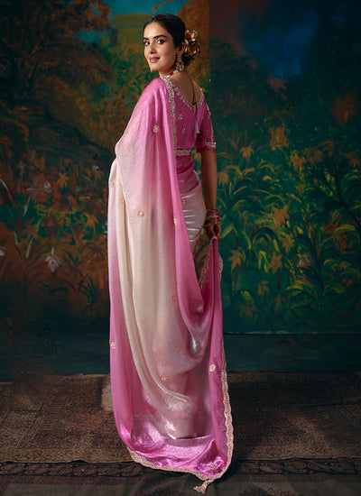 Buy Pink Party Wear Sari In USA At Hatkay