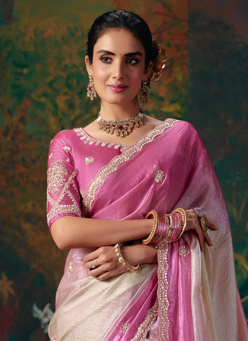 Shop Pink White Party Wear Saree in UAE