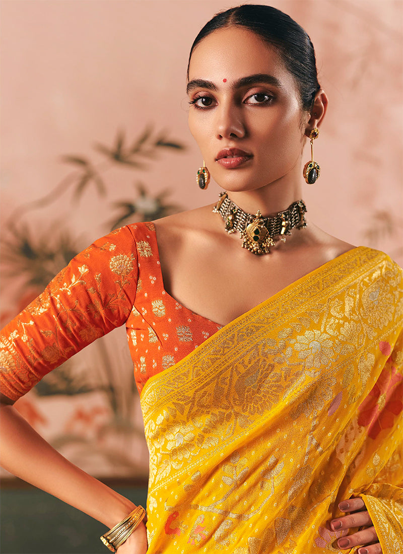 Shop Yellow And Orange Traditional Saree In UK