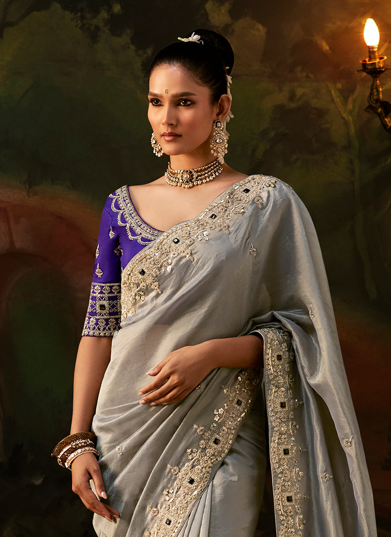 Shop Grey Traditional Partywear Sari Gemany