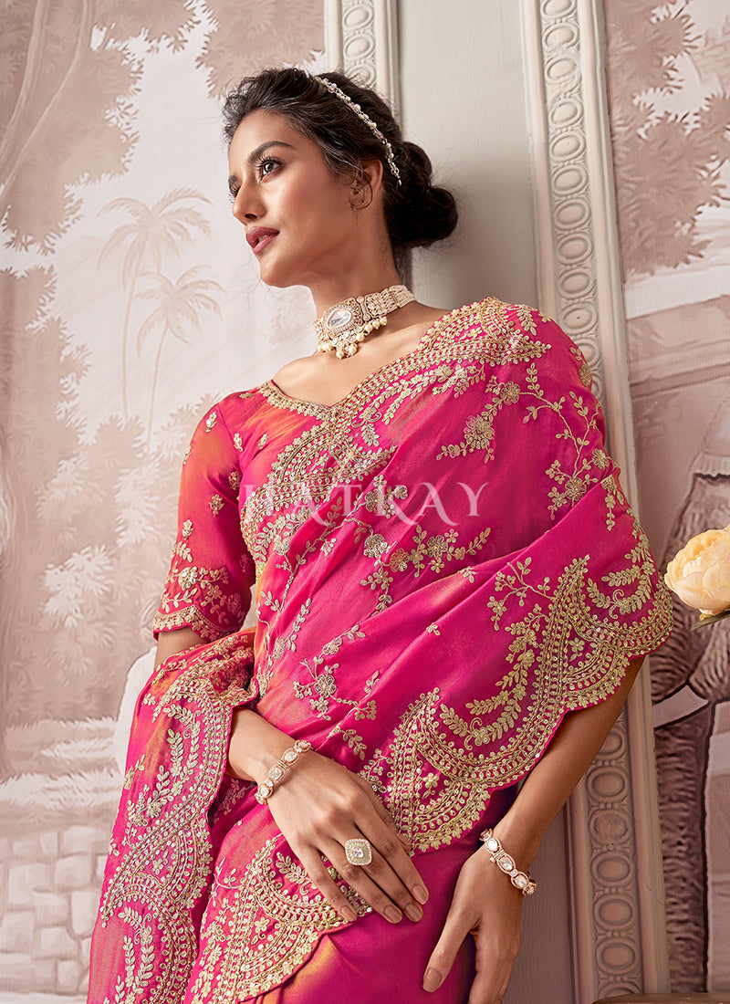 Buy Elegant Pink Wedding Saree And Blouse In Canada