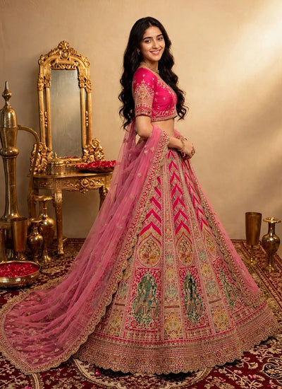 Shop Magenta Pink Embroidered Lehenga In Canada