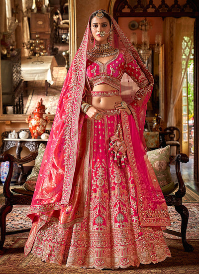 Rich Pink Multi Embroidery Bridal Lehenga Choli