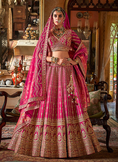 Hot Pink Multi Embroidery Bridal Lehenga Choli