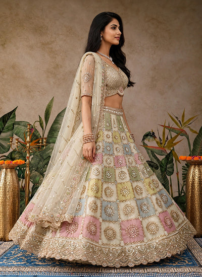 Shop Ivory Embroidered Lehenga Choli In Canada