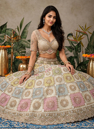 Shop Ivory Multicolour Embroidered Lehenga Choli At Hatkay