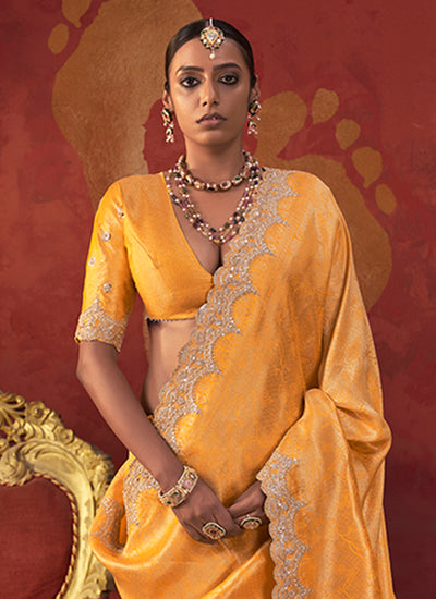Buy Amber Orange Bollywood Sari In UAE