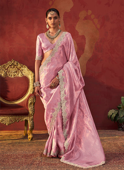Rich Pink Reshamkari Embroidery Viscose Saree