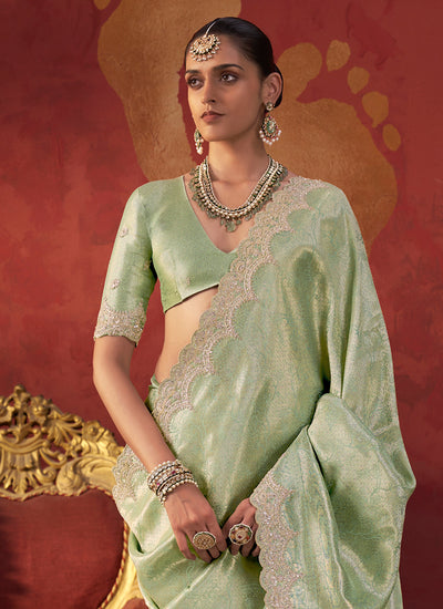 Buy Mint Green Partywear Sari In Canada