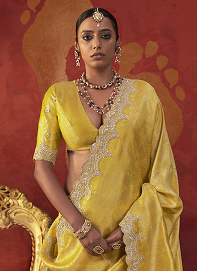 Buy Golden Yellow Traditional Sari In UK