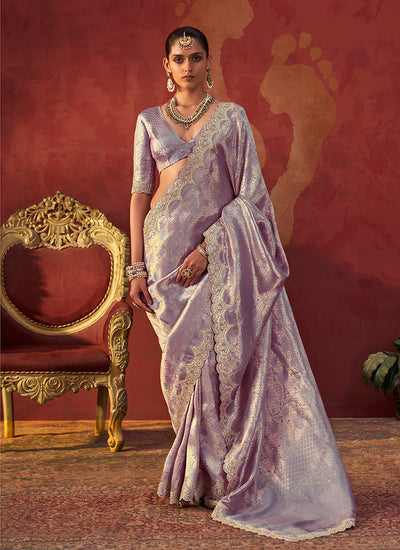 Lavender Reshamkari Embroidery Viscose Saree