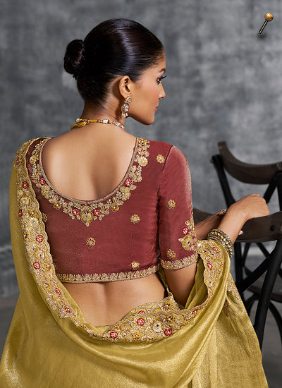 Shop Yellow And Rust Traditional Saree