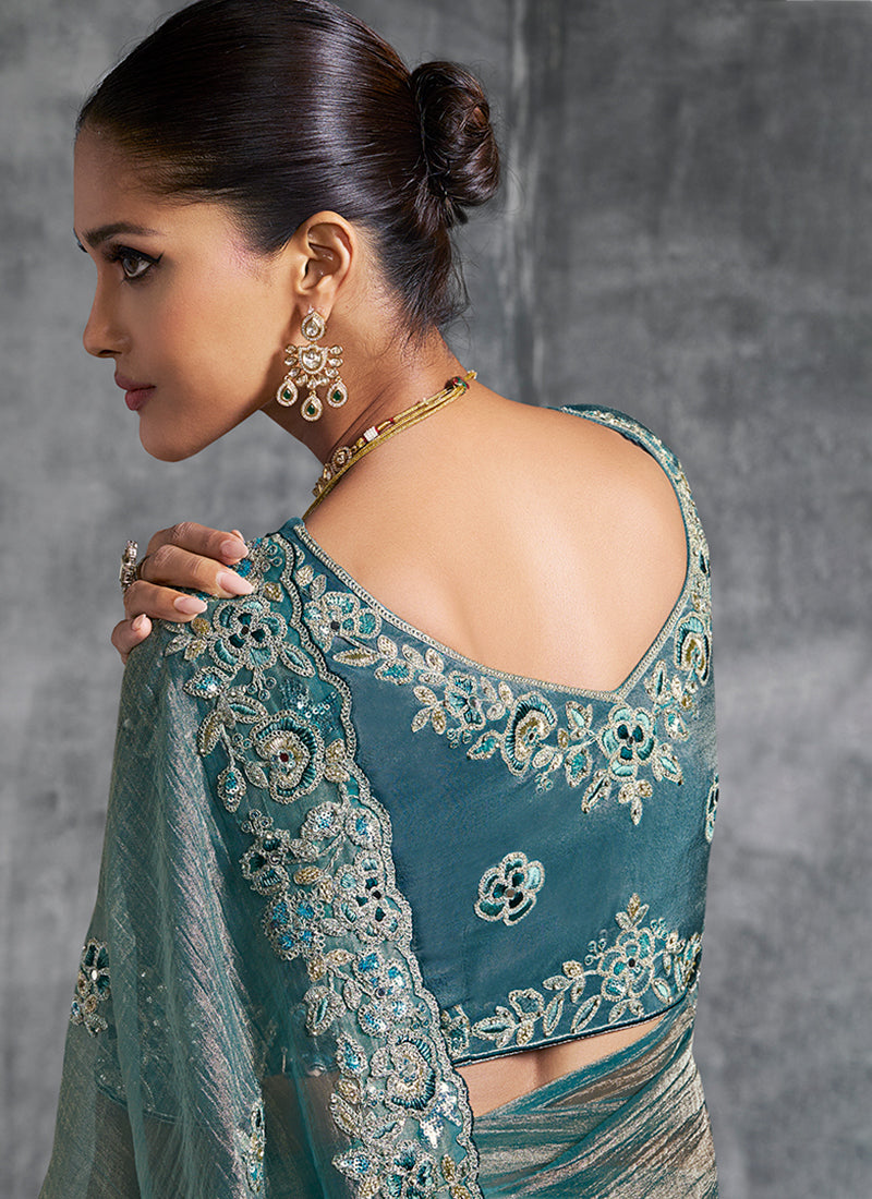 Buy Firozi Blue Designer Saree Online