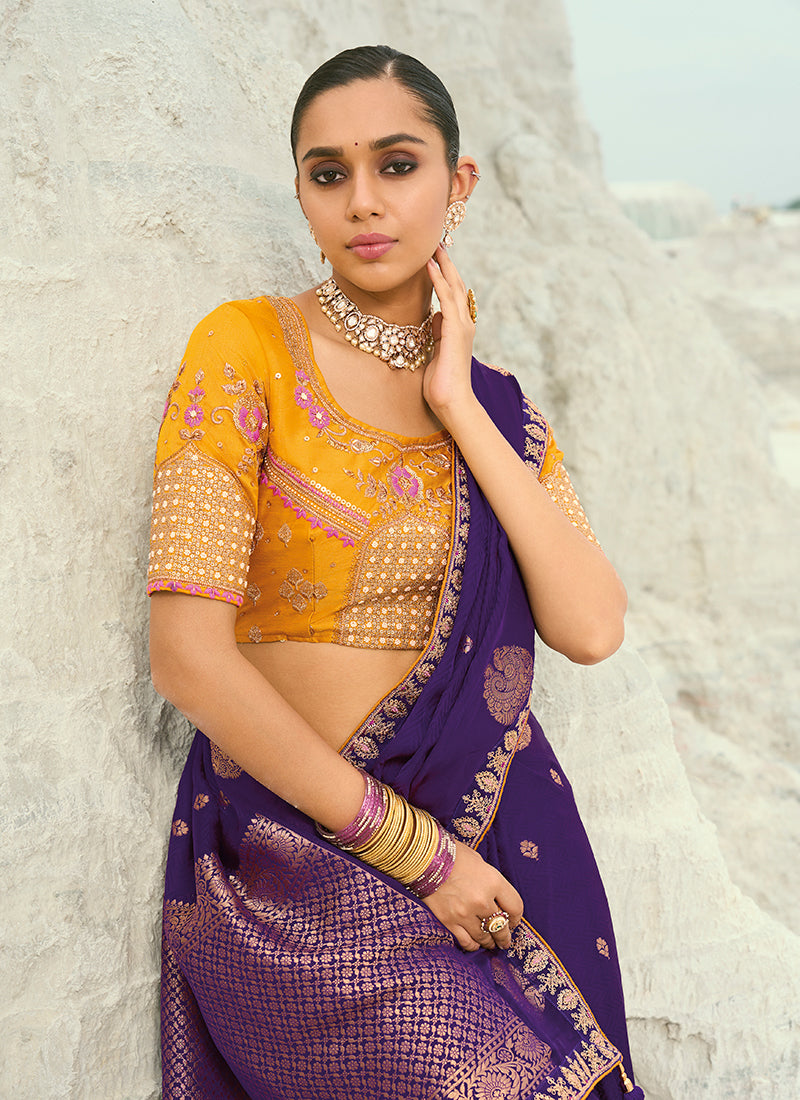 Purple And Yellow Saree Online