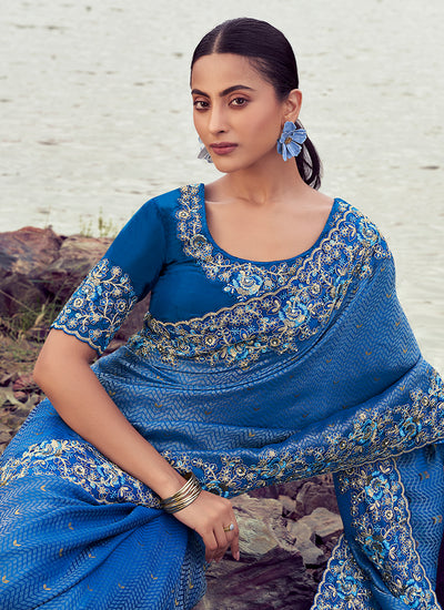 Shop Royal Blue Indian Saree Online
