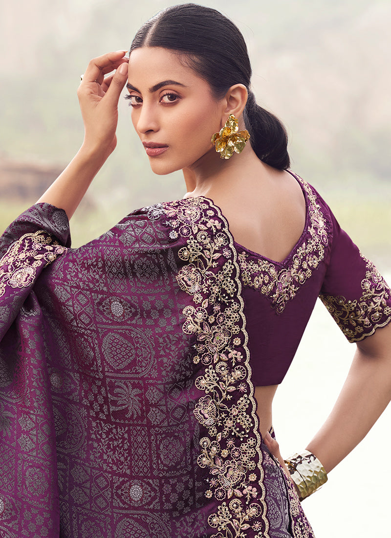 Shop Wine Purple Wedding Sari Online