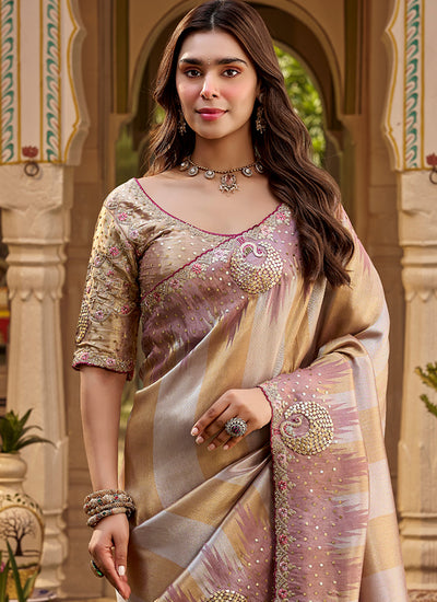 Shop Rose Gold Wedding Wear Saree