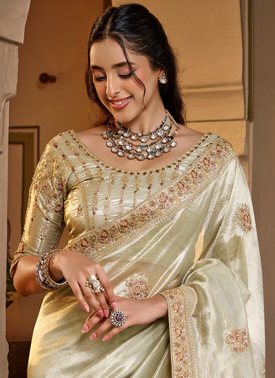 Buy Pastel Green Traditional Saree In Singapore