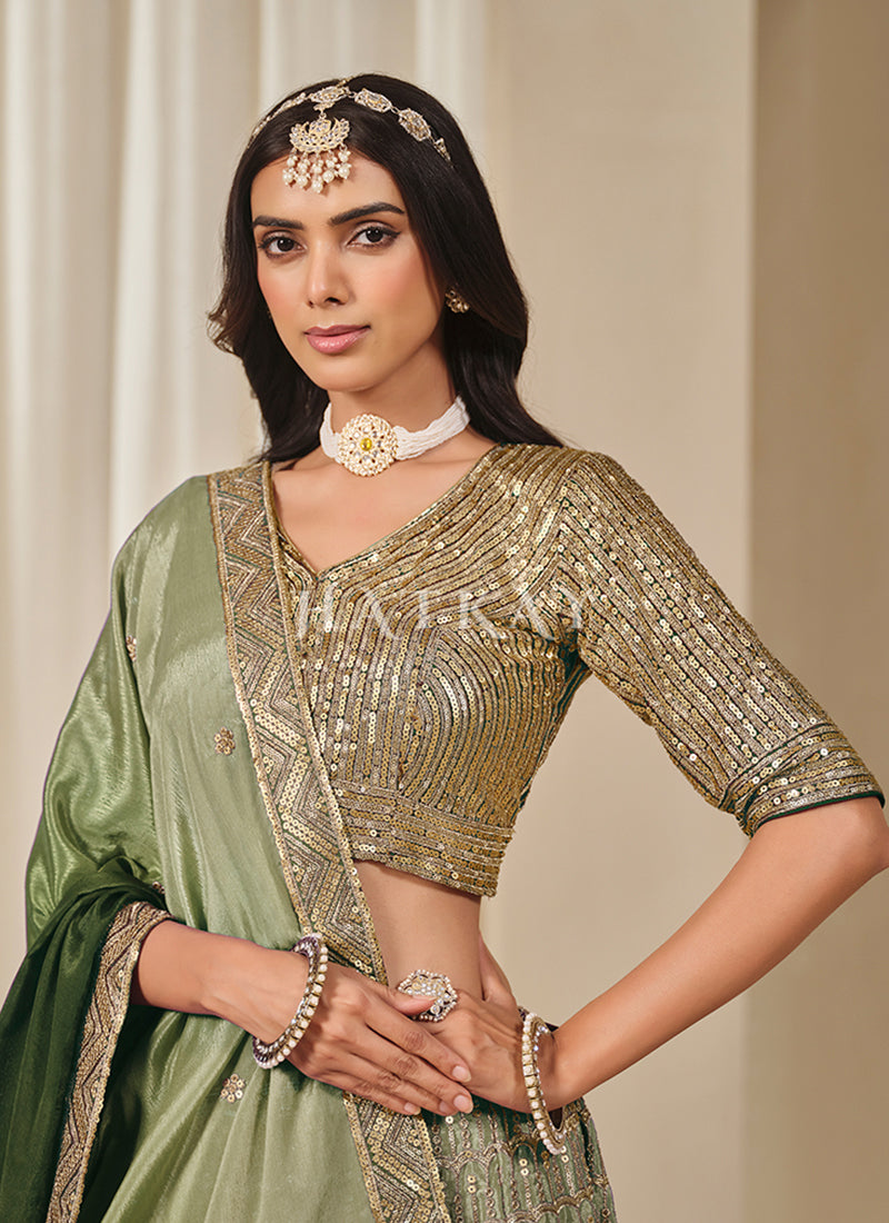 Buy Traditional Green Lehenga Choli In USA