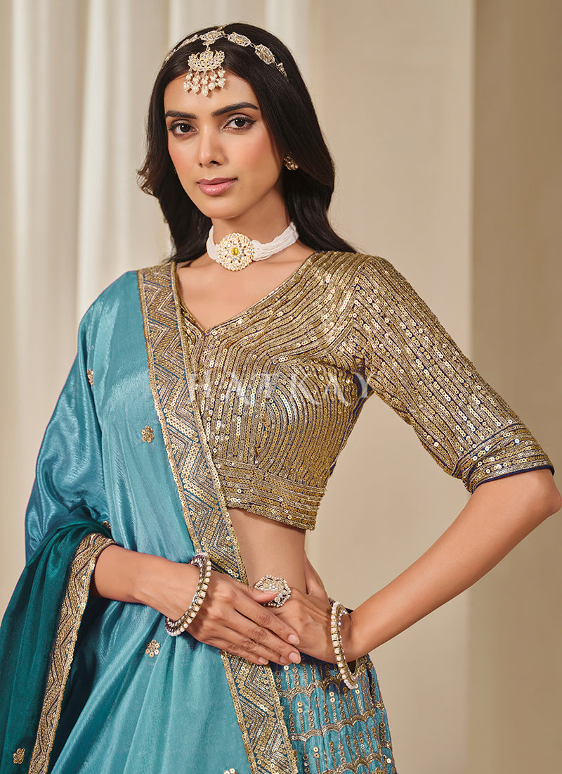 Buy Elegant Blue Wedding Lehenga Choli In France