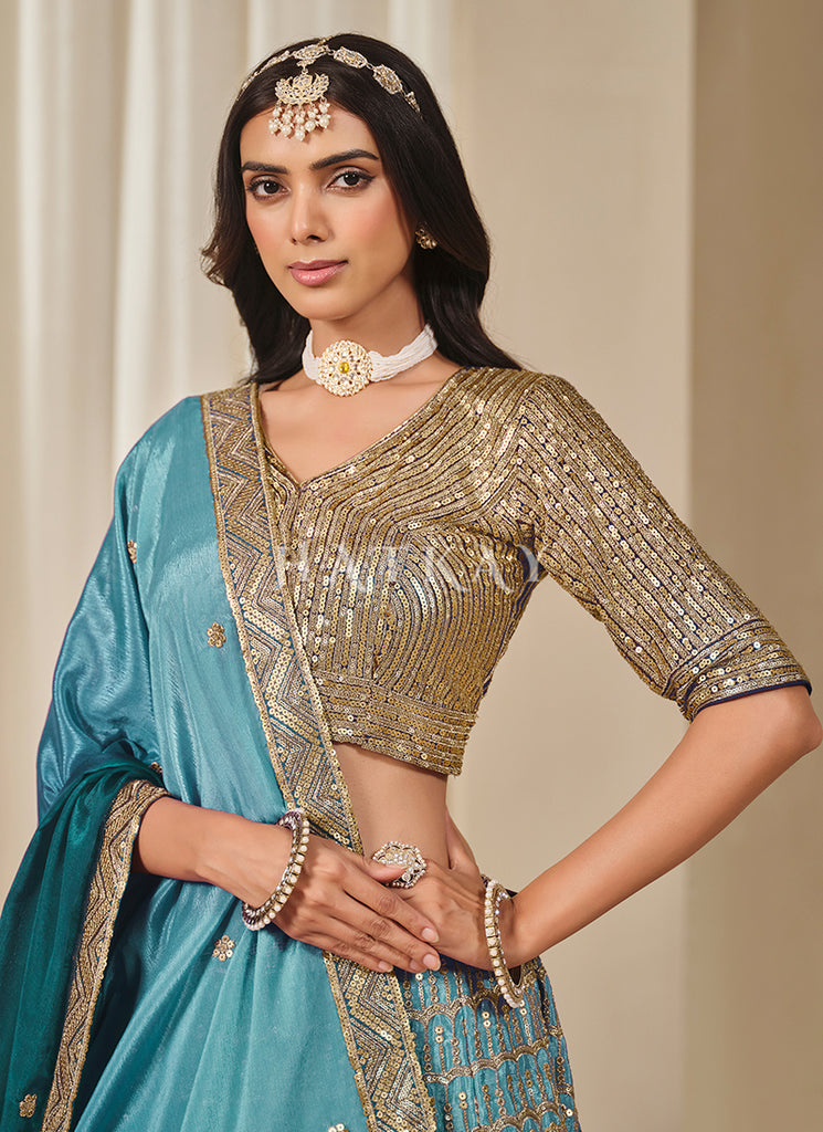 Buy Elegant Blue Wedding Lehenga Choli In France