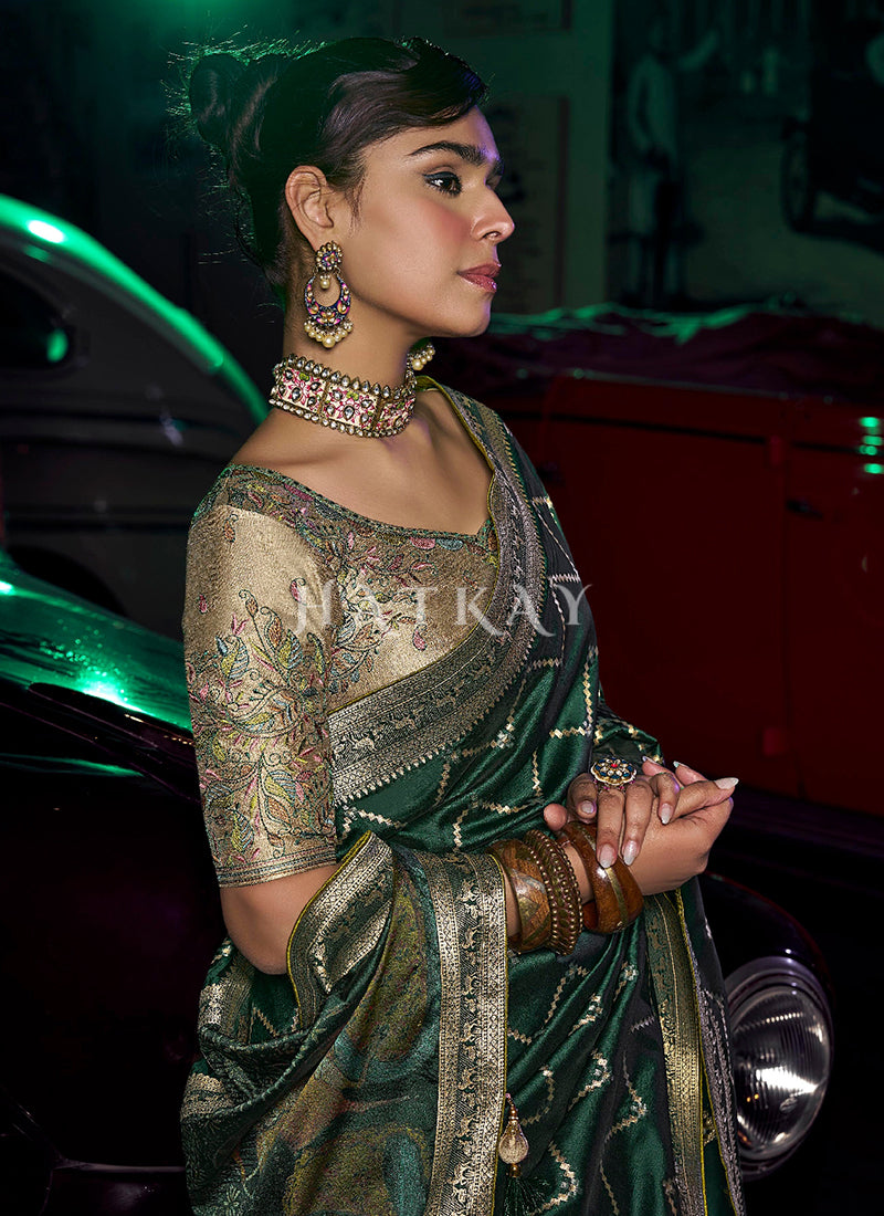 Green And Beige Wedding Silk Saree