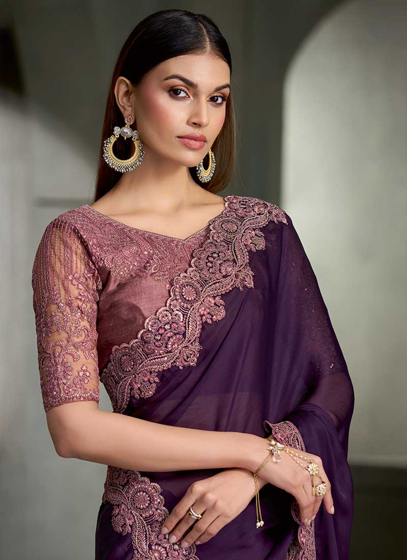Buy Purple Sangeet Saree In Canada