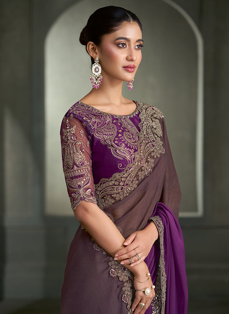 Buy Purple And Brown Traditional Wedding Sari | Hatkay