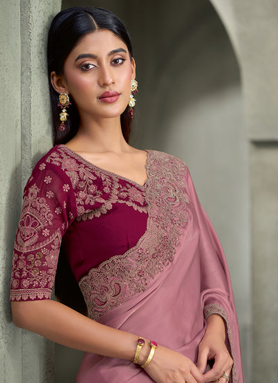 Buy Pink And Maroon Wedding Saree In Canada