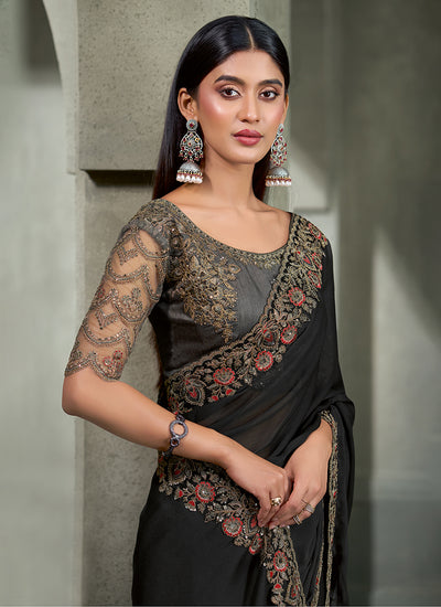 Buy Black Traditional Wedding Saree In Fiji