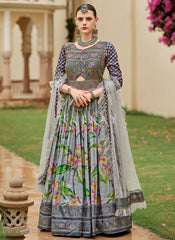 Grey Handwork Embroidery Anarkali Suit