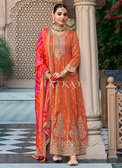 Orange Embroidered Anarkali Dress