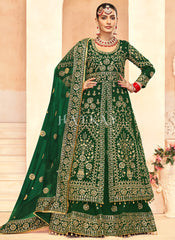 Green Embroidery Slit Style Anarkali Lehenga
