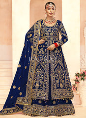 Royal Blue Embroidery Slit Style Anarkali Lehenga