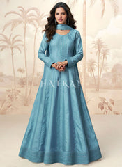 Blue Embroidered Wedding Anarkali Suit