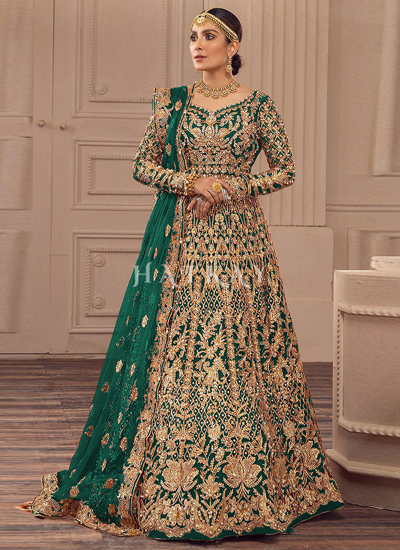 Green Traditional Embroidery Wedding Anarkali Suit