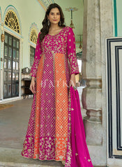 Pink And Orange Embroidery Anarkali Gown