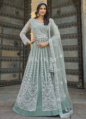 Sea Green Embroidery Slit Style Anarkali Suit
